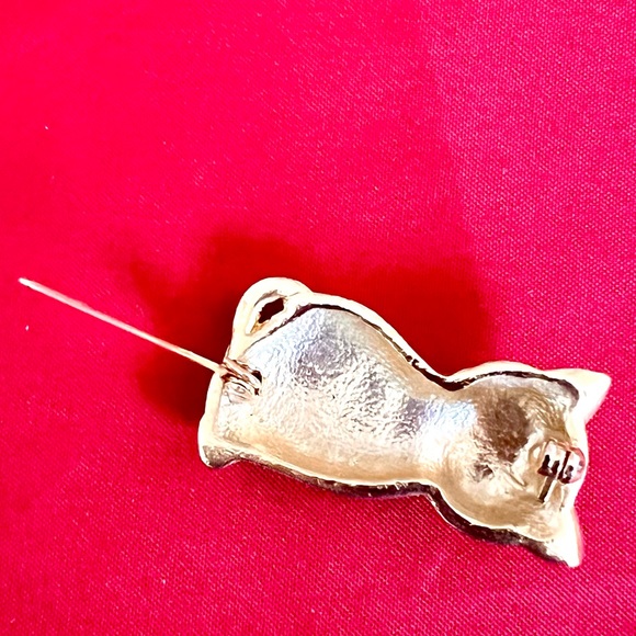Cat Brooch Pin Unsigned Gold Black Enamel - Picture 5 of 6